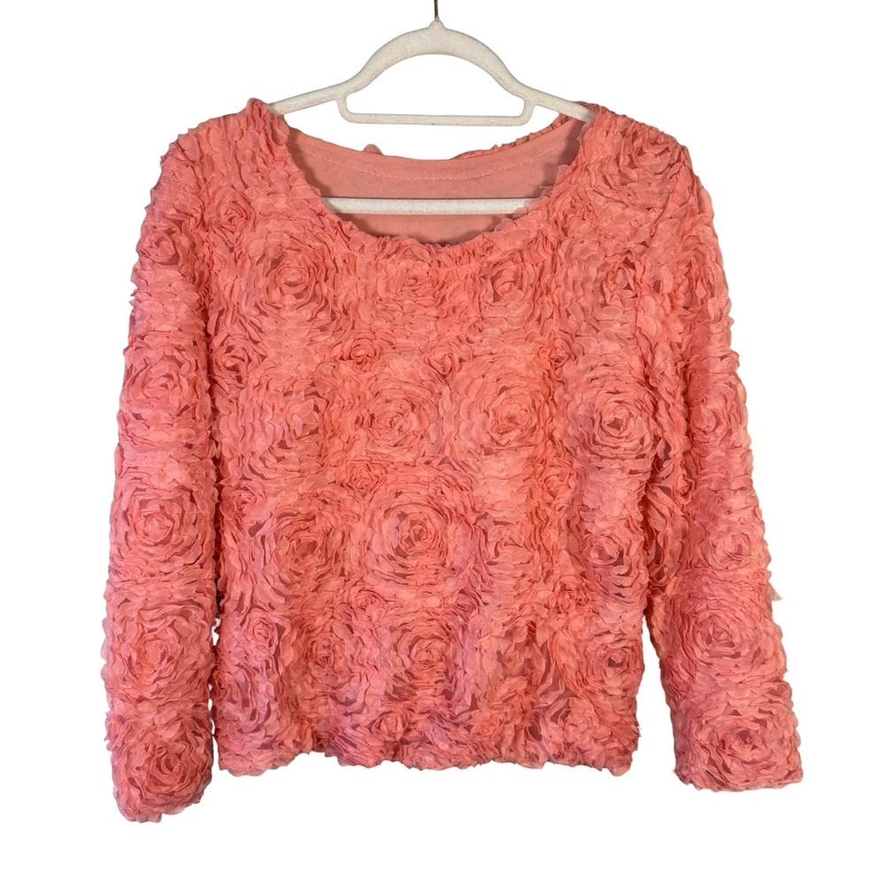 Floral 3D Textured Pink Top Size M Cottagecore Feminine Romantic Dressy